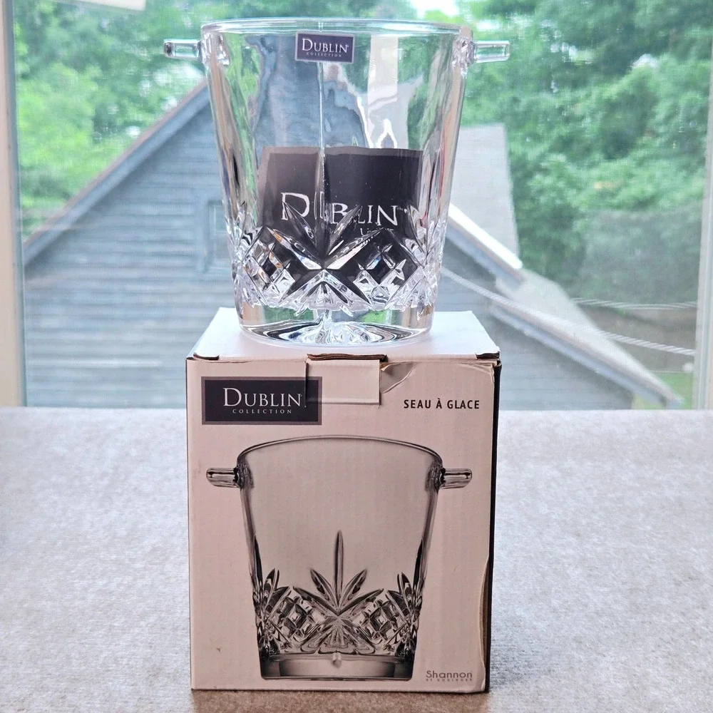 Shannon by Godinger Dublin Collection Crystal Ice Bucket with Handles New in Box